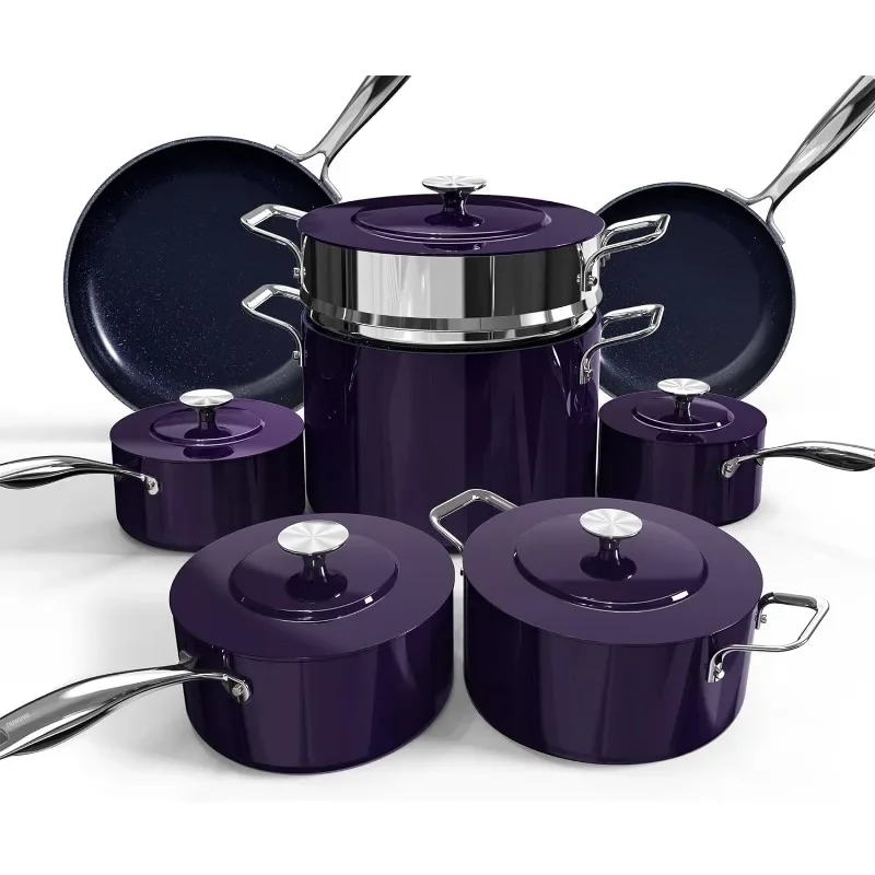 Lux 13pc Forged Lightweight Cookware Set PFAS Free, Healthy G10 Duralon Ceramic Coating, Ultra Non-Stick, Stay-Cool Handles