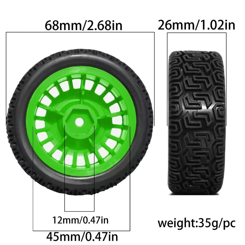 4pcs 70mm Maze Pattern RC Rally Tires Nylon Wheels Set for 1/10 Tamiya TT01 XV02 94123 Kyosho RC Upgrade Parts