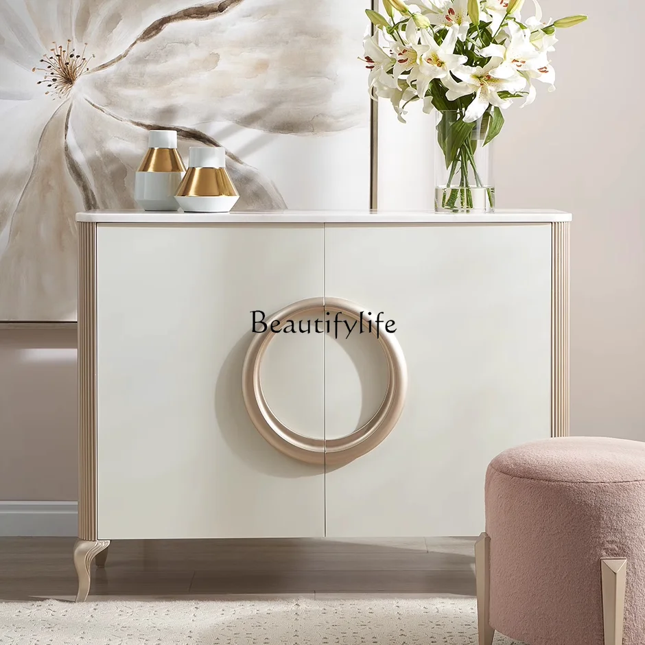 

05-American retro side cabinet French old storage porch cream wind decorative cabinet