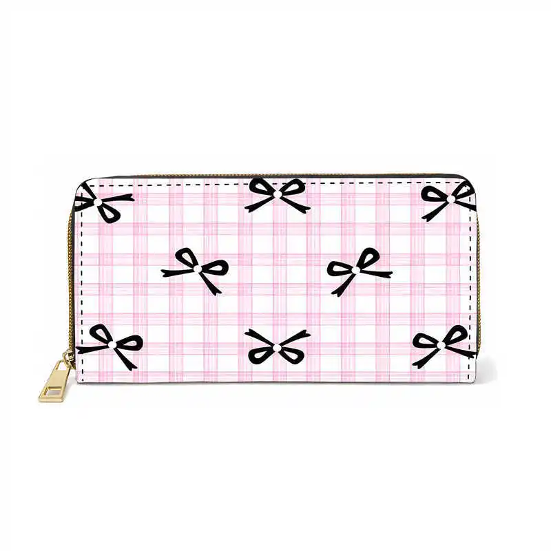 

Women's Long Bow Wallet Zipper Clutch Bag Large Capacity Bow Pattern Coin Pouch Card Holder Simple Female Purse for Ladies