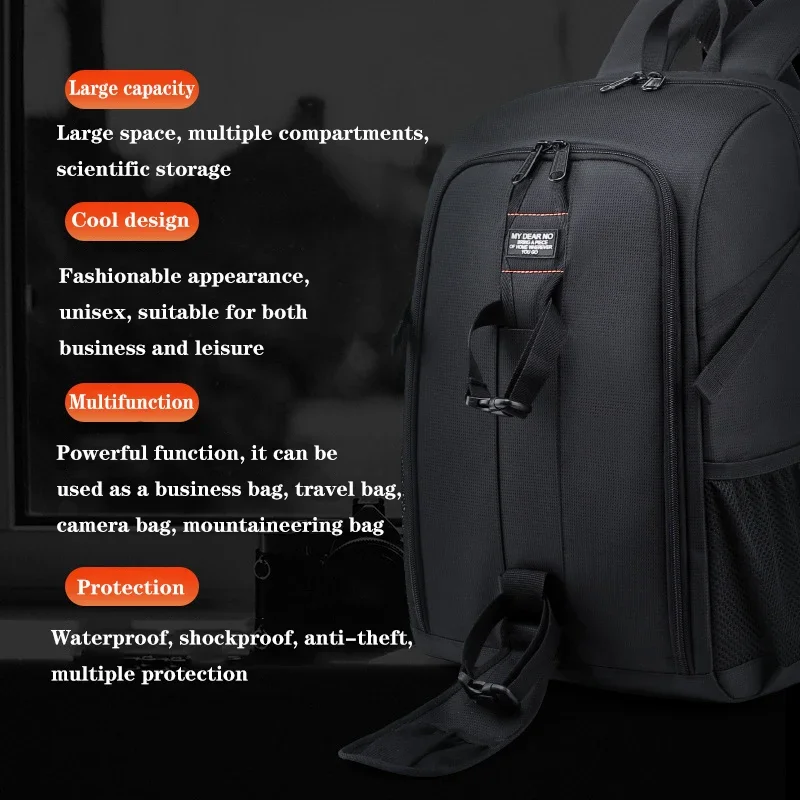 JINNUOLANG 30L Traveling Photography Business Backpack for DSLR Camera Bags Waterproof 15.6\'\' Laptop Nylon Rucksacks Anti-theft