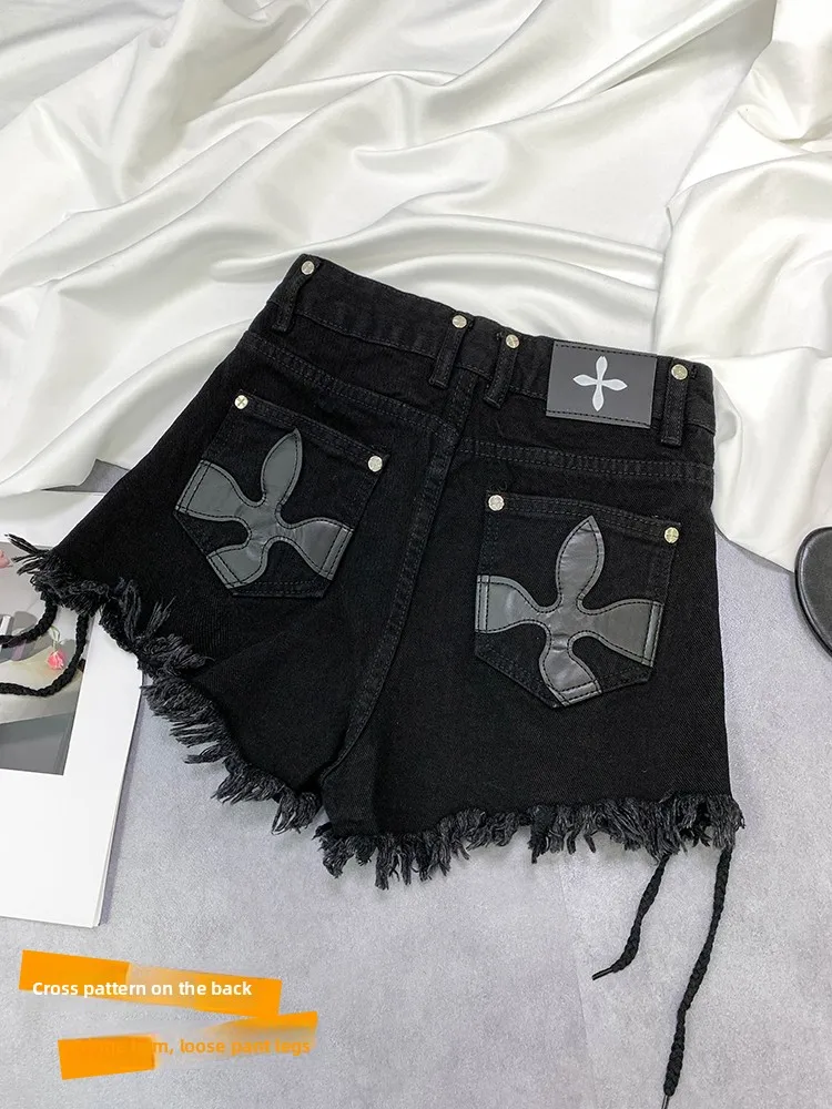 

Adjustable Dstring Leather Cross Pattern orts Summer New Arrival Women's Jeans High Waist Wide Leg Cotton Stretch Denim