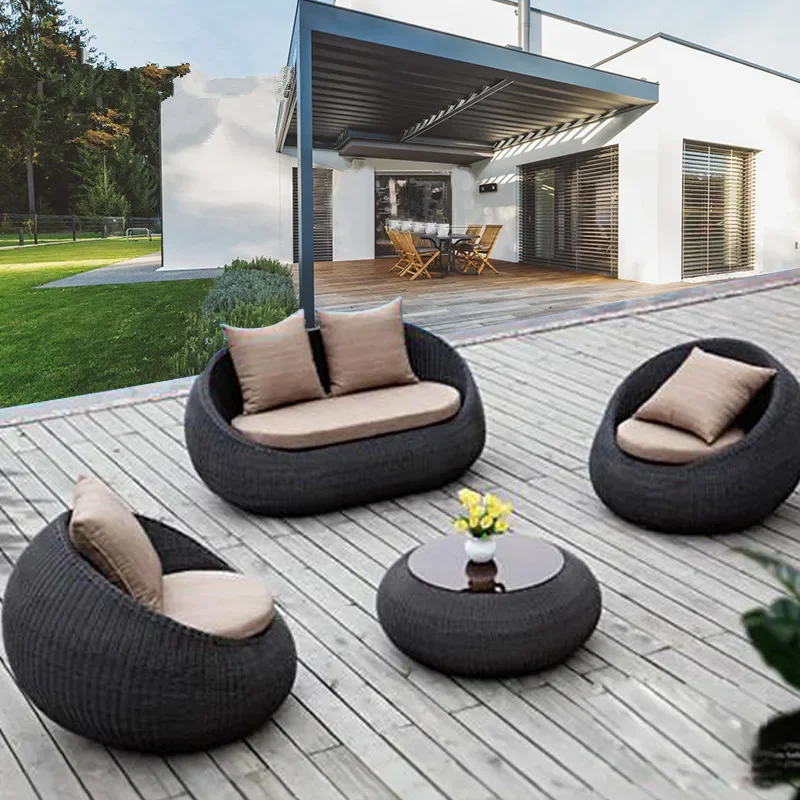 Sofa combination living room balcony courtyard villa leisure rattan table and chairs coffee table furniture three-piece set