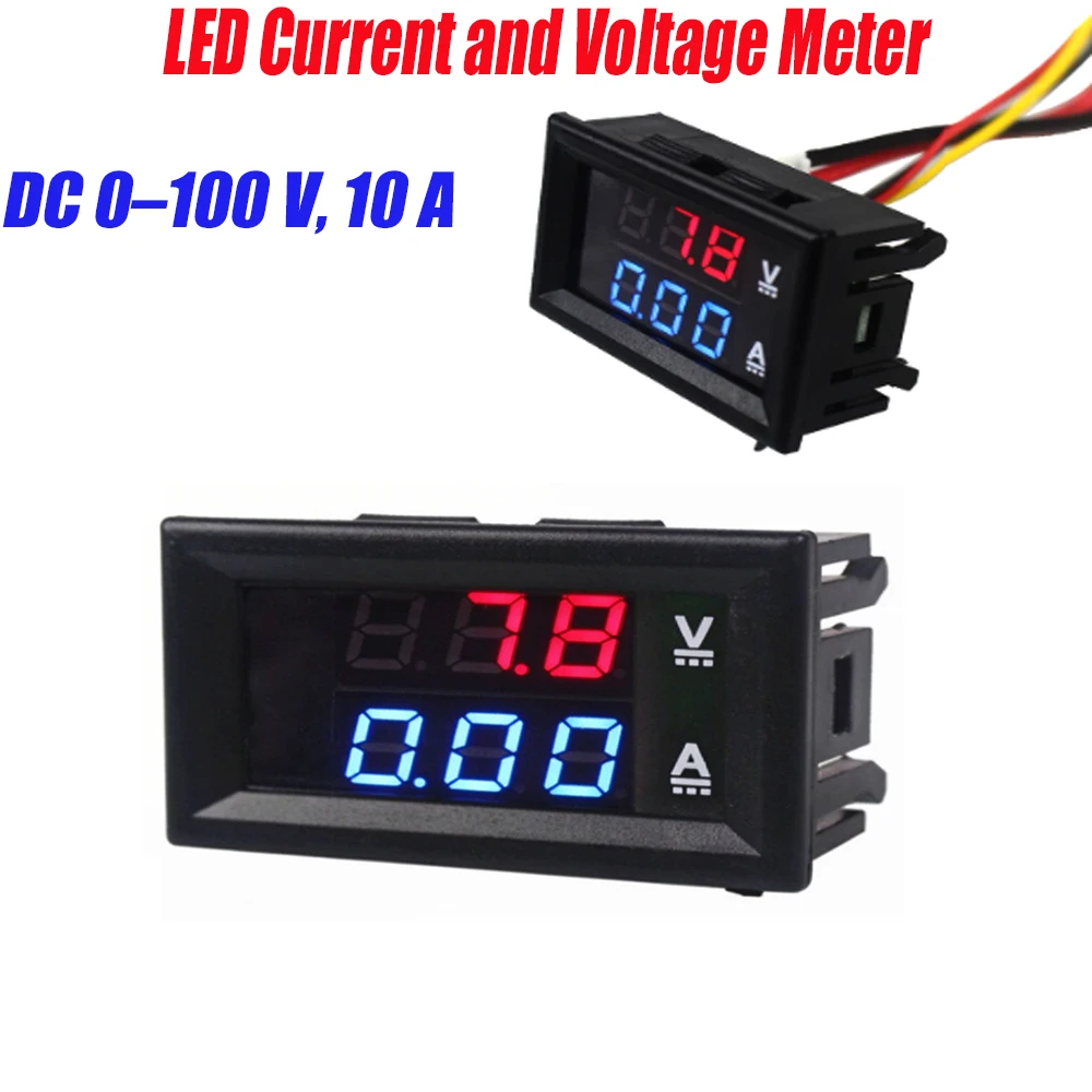 DC 0-100V 10A LED Digital Voltmeter Ammeter Dual Display Red Blue DC Voltage Current Meter Panel Amp Volt Tester
