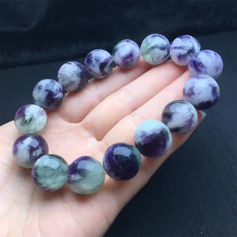 12MM Natural Feather Fluorite Quartz Bracelet Women Reiki Healing Fengshui Elastic Yoga Energy Wristband Jewelry Gift 1PCS