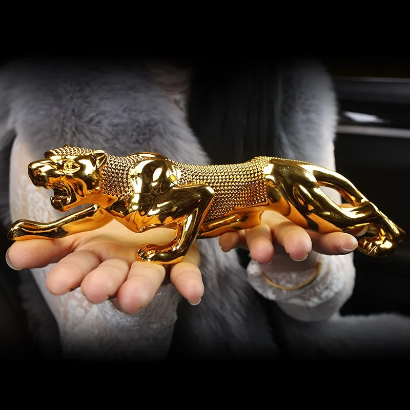

28CM - HOME OFFICE Shop lobby TOP COOL efficacious Mascot thriving business gold Leopard Cheetah FENG SHUI statue