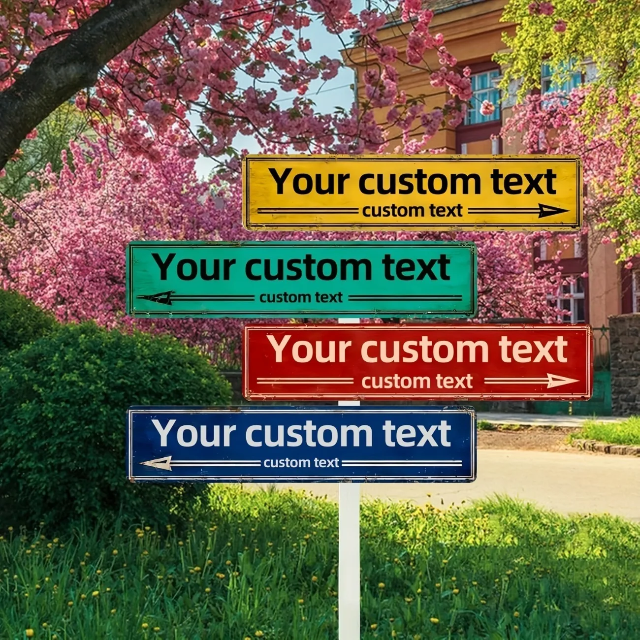 Customizable Vintage Metal Street Sign - 4x16 Inches, Multi-Color, Personalized Text, Durable Weather-Resistant.