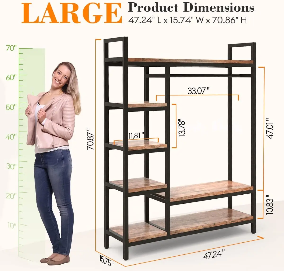 Heavy Duty Clothes Rack com Prateleiras, Armário Independente, Armário de Metal, Organizador para Homens e Mulheres, Rack de Roupas