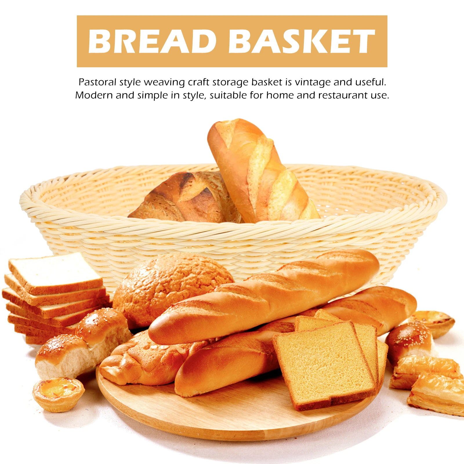 

Bread Basket Imitation Rattan Woven Storage Container Large Capacity Household Food Serving Snack Fruit Dessert