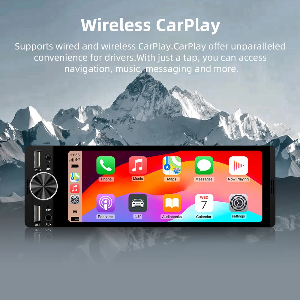 1DIN العالمي MP5 6.36 بوصة راديو السيارة دعم اللاسلكية Carplay أندرويد السيارات AUX USB SWC BT شاشة تعمل باللمس مشغل فيديو الوسائط المتعددة