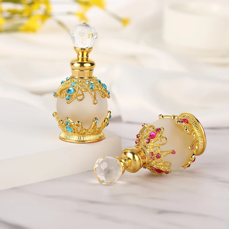 15ml European Middle East Metal Alloy Patented Jewelry Perfume Bottle Empty Glass Essential Oil Attar Bottle#81111S