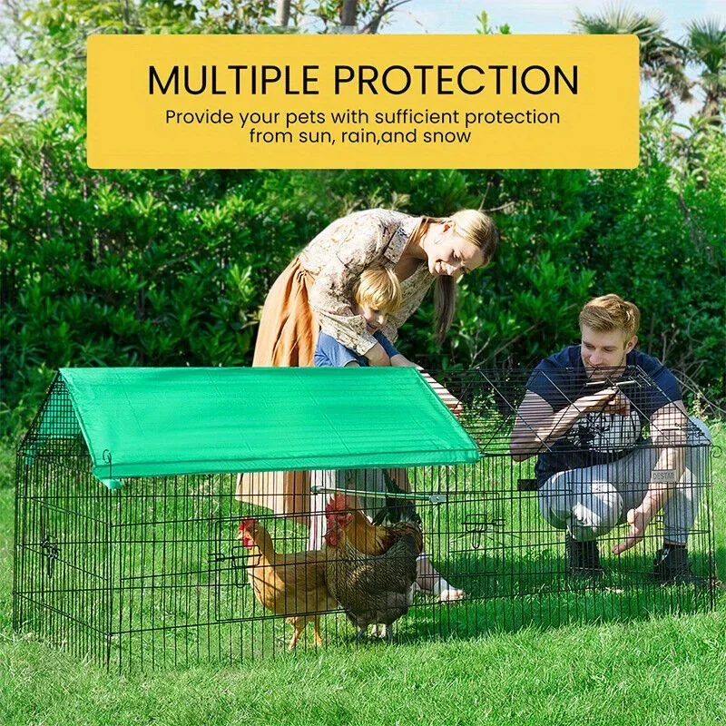 71x30'' Foldable Metal Chicken Coop Pet Cage Duck Rabbit w/ Weather Proof Cover