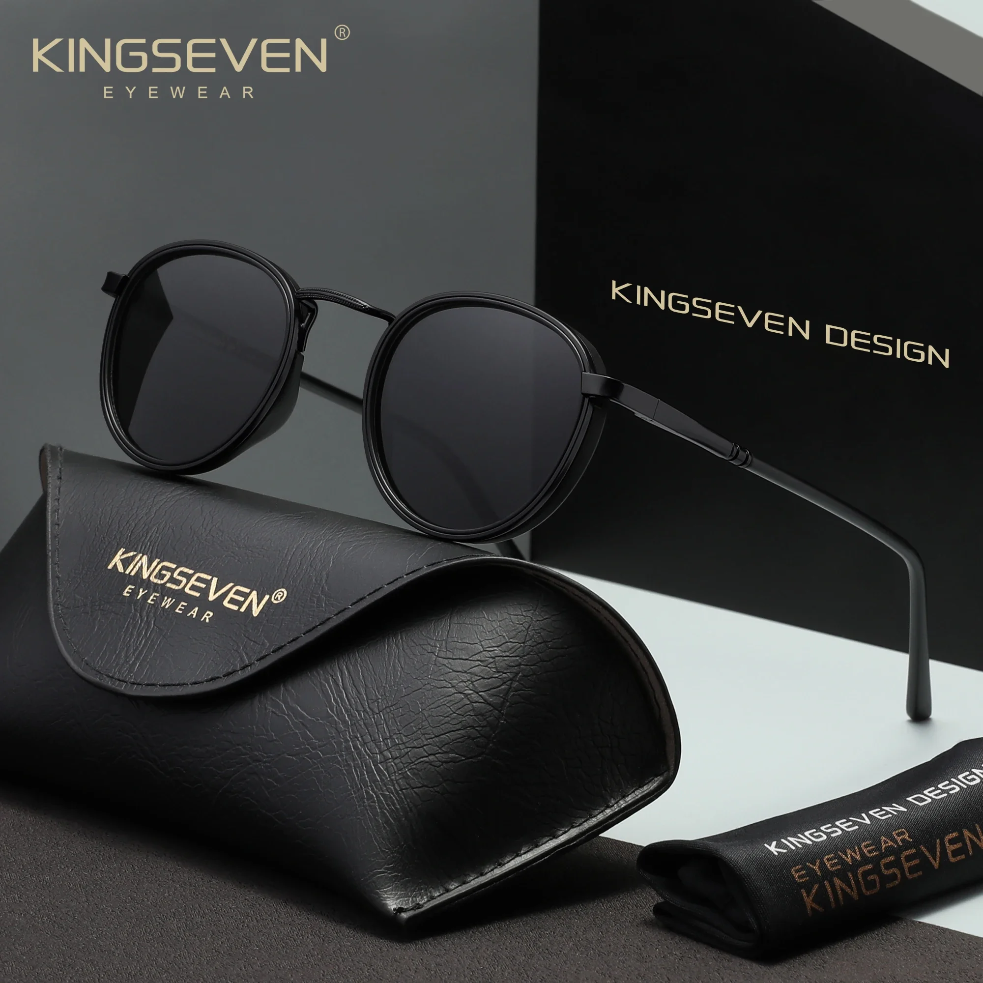 KINGSEVEN Casual Ronde Frame Zonnebril Mode Mannen Gepolariseerde UV400 Bril Luxe Retro Vrouwen Rijden Zomer Outdoor Bril