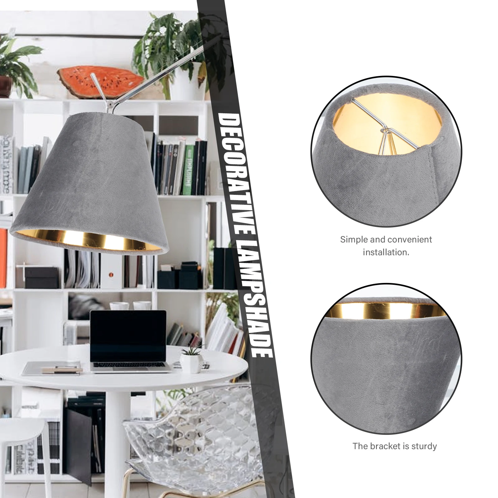 

Modern Table Lamp Shade Cloth Fabric Cover Floor Light Grey Large Hollow Design Durable Sturdy Iron Material for Family