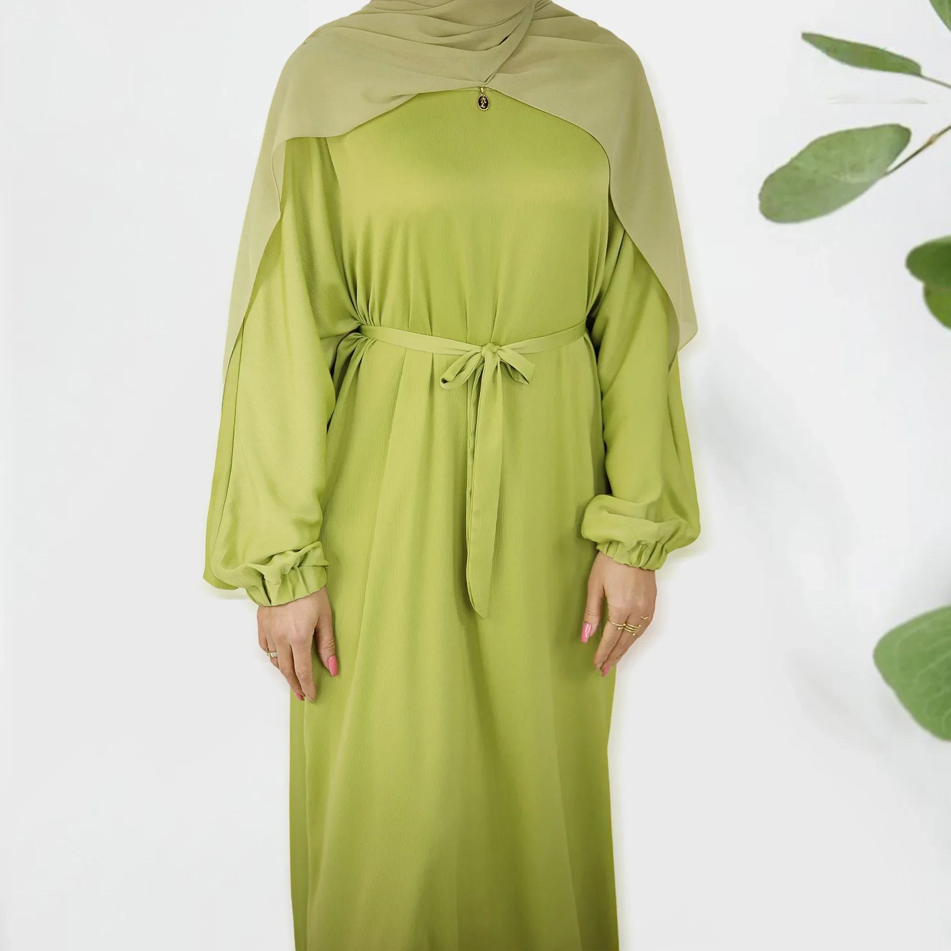 Solid Abaya for Women with Belt Islamic Clothing Satin Muslim Long Dress Casual Abayas Inner Dresses Dubai Modest Hijab Robe Eid