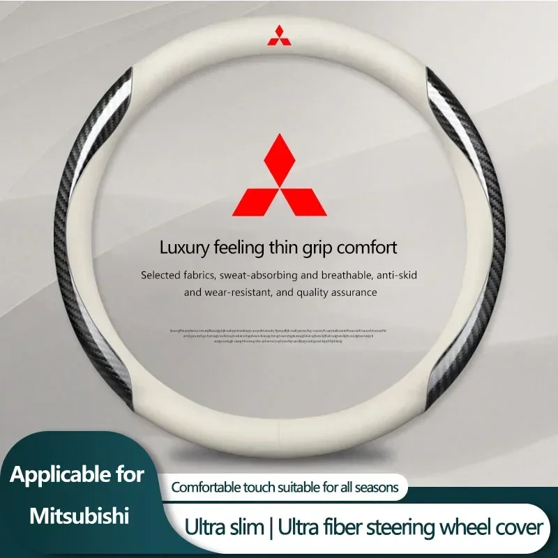 

Car Steering Wheel Cover Carbon Fiber Leather For Mitsubishi ASX Lancer Pajero Outlander L200 EVO Lancer EX Motors Metal Label