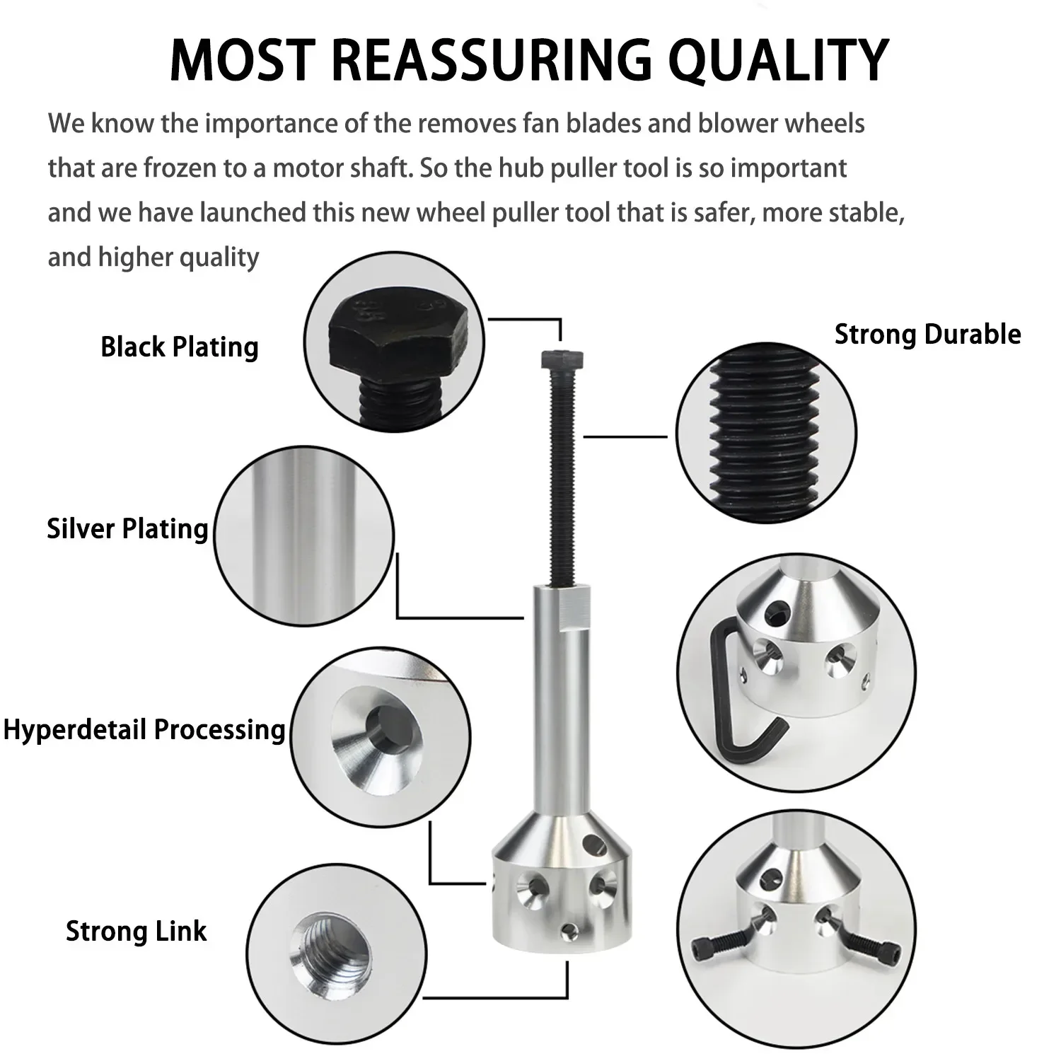 Kit di strumenti per la rimozione dell'estrattore della ruota del ventilatore della pala del ventilatore del mozzo della ruota in acciaio durevole di alta qualità per trasmissione a cinghia da 5/8" e nastro da 1/2" XLB-1125