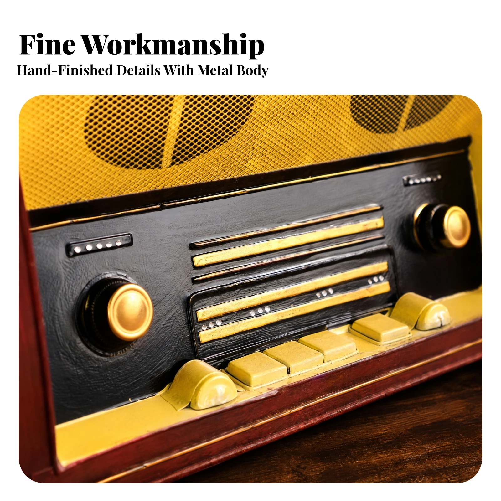 Vintage Decor Piece Low-Maintenance Radio-Shaped Tin Ornament Retro Display Prop for Shelf Styling, Themed Interior Design
