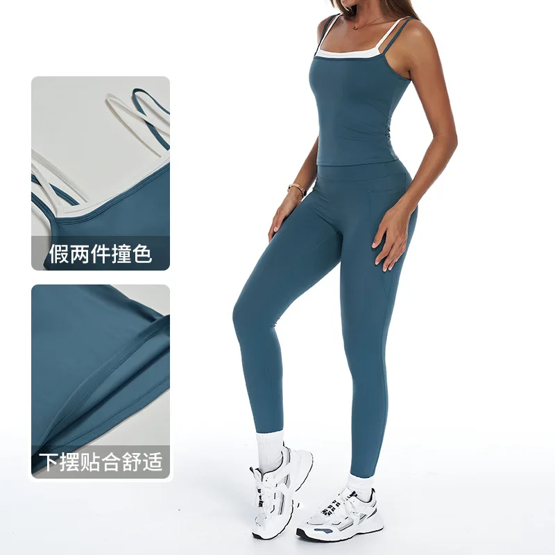 

Cross-border nude yoga wear set, height-tightening waist yoga quick-drying fitness wear, sports running set for women 3092