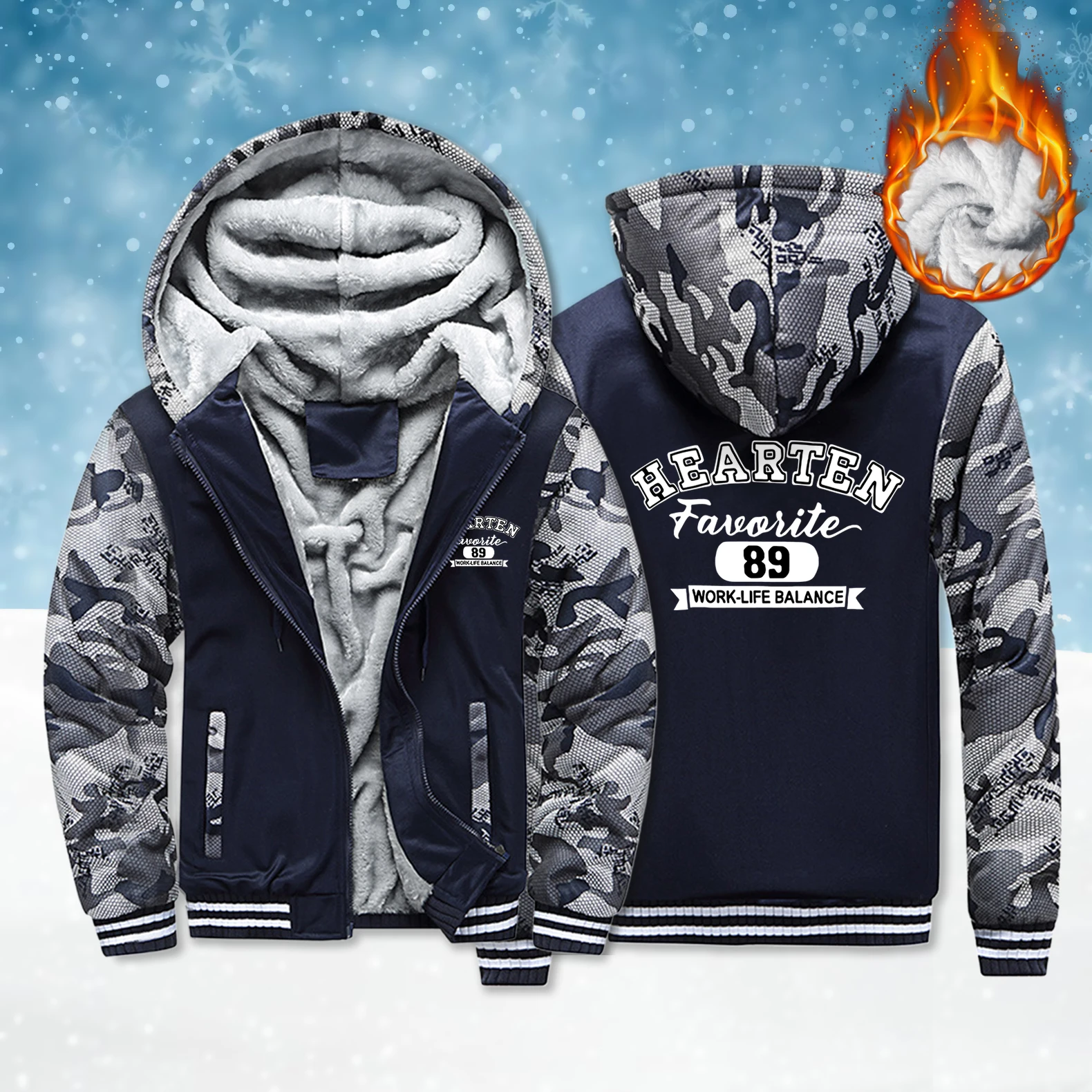 

Hearten Work Life Balance Zipper Thicken Jacket Men Fashion Loose Top Thicken Fleece Soft Pocket Hoodie Winter Male Clothing