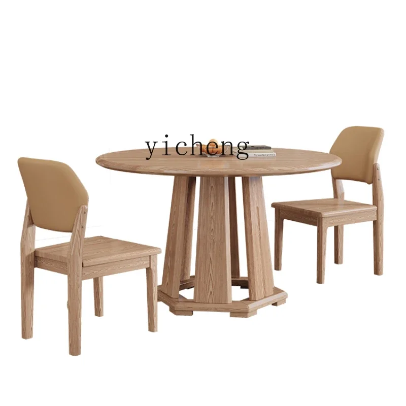 

Tqh Solid Wood Dining Tables and Chairs Set Modern Simple Wood Color Dining Table Household White Wax round Dining Table