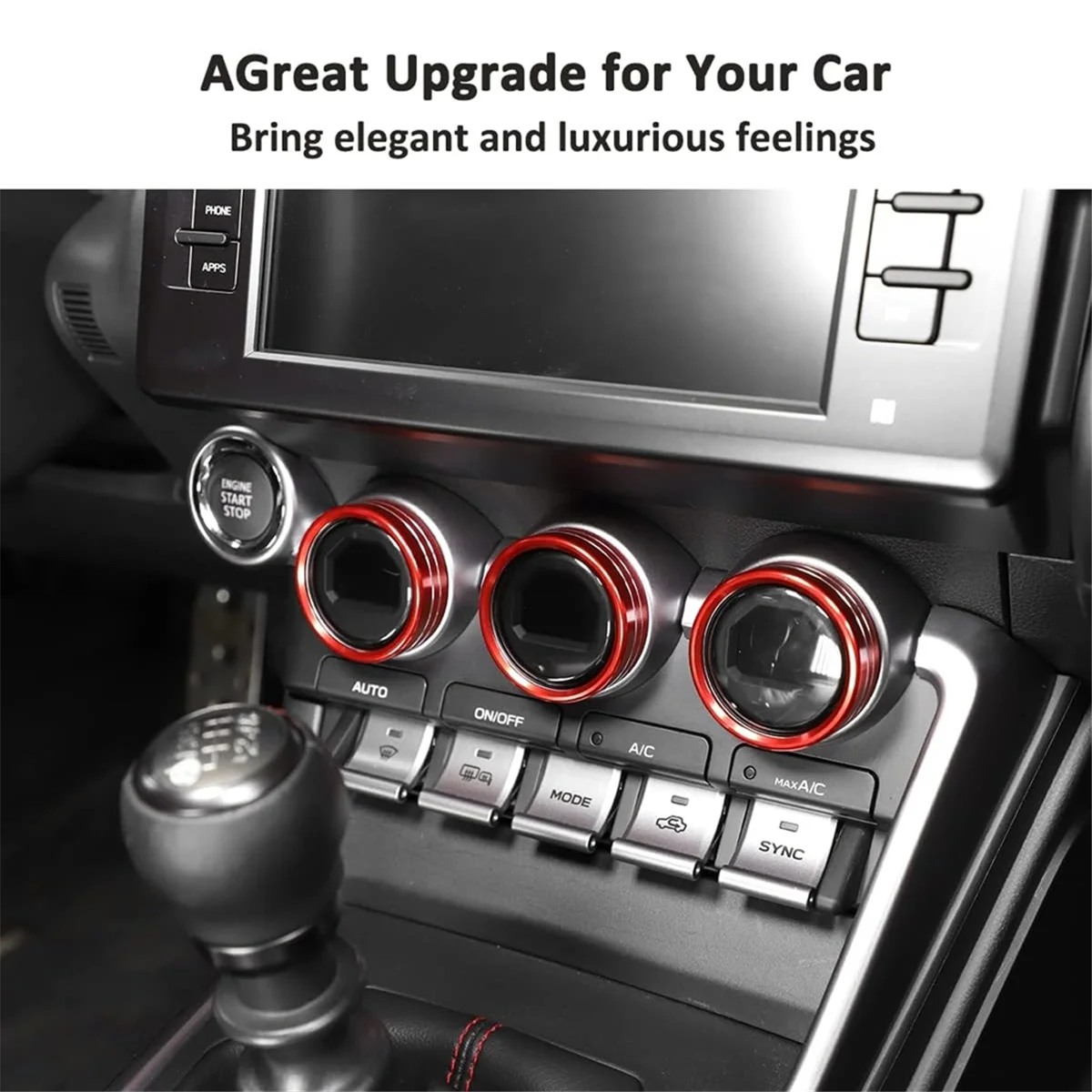 مقابض تكييف هواء السيارة ، زخارف حلقة التبديل ، إكسسوارات داخلية ، حمراء ، سوبارو برز ، تويوتا 86 ، شو ،