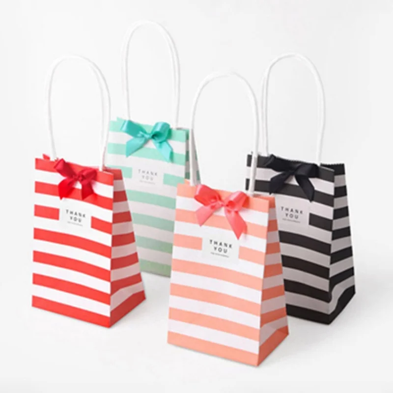 Sac fourre-tout rayé en papier kraft, 30/50 pièces, adapté aux fêtes, anniversaires, mariages, décorations de cadeaux, sacs de distribution de bonbons