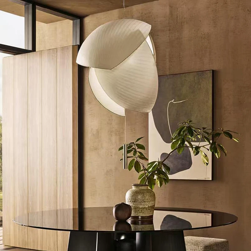 

Japanese Wabi Sabi Chandelier For Bedroom Dining Room White Fabric 4 Shades Pendant Light Minimalist Natural Style Ceiling Lamp