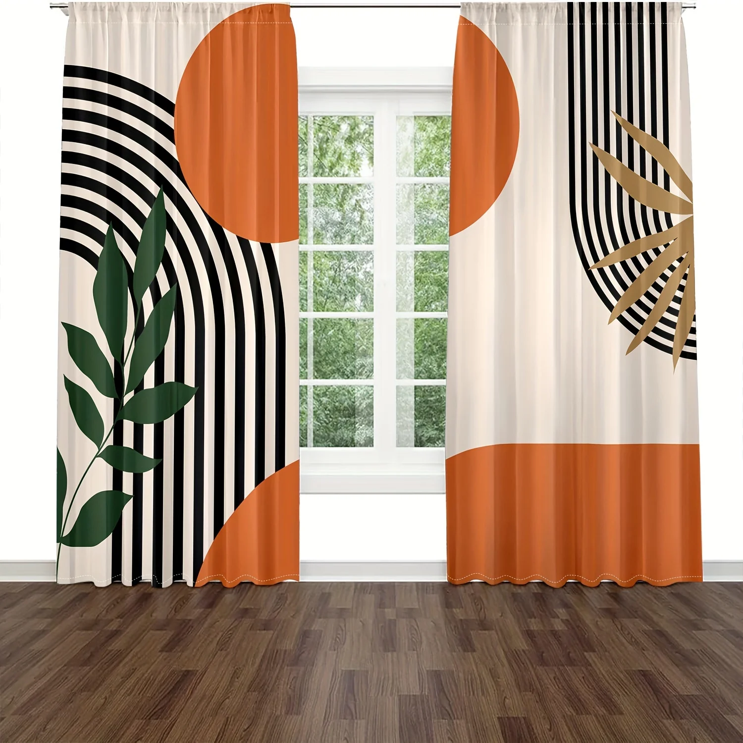 VIKAMA 2pc Nordic Abstract Geometric Print Curtains, Protect Privacy For Living Room And Bedroom Windows, Washable Home Decor