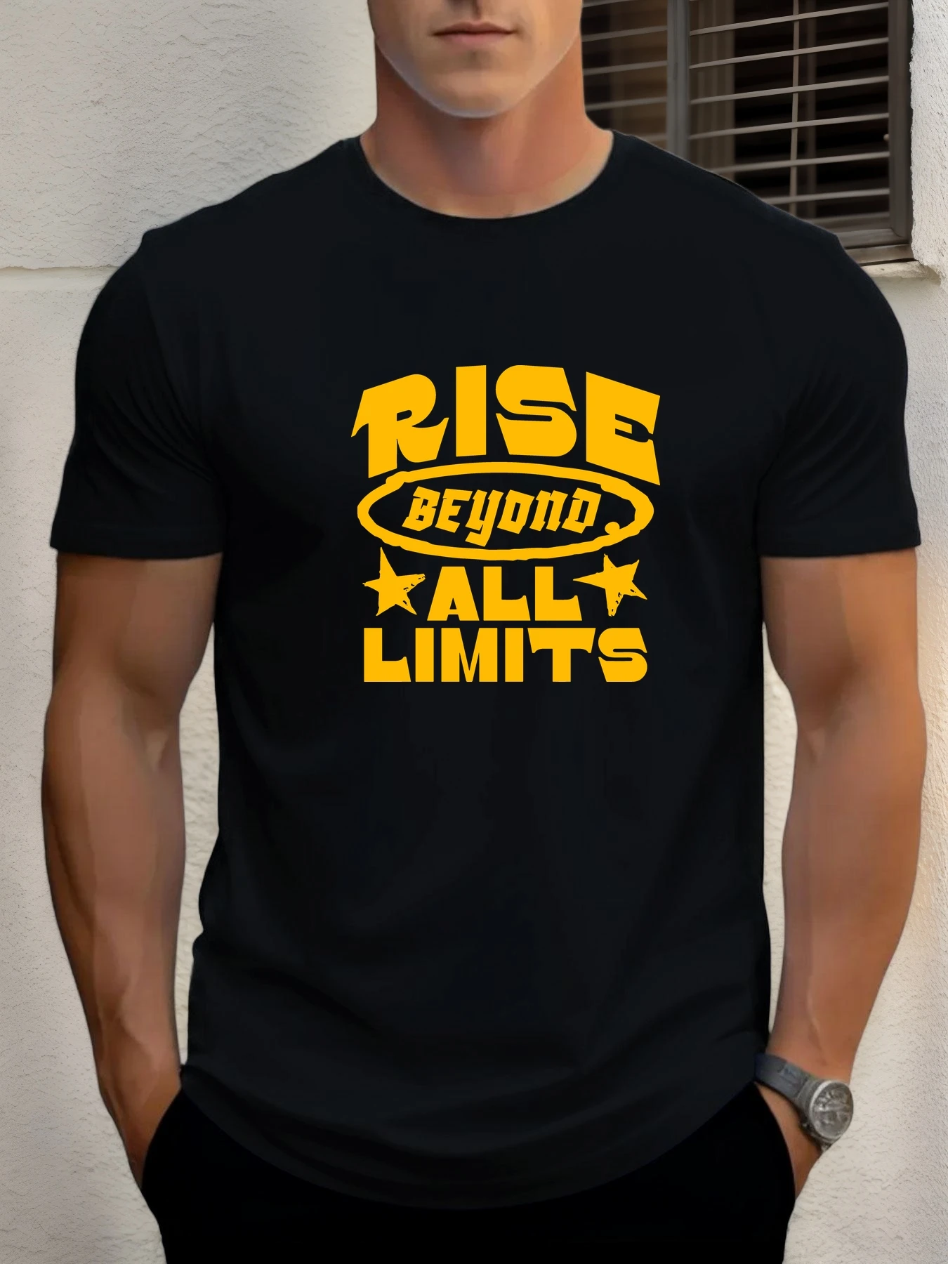 

Мужская хлопковая футболка, летняя футболка с круглым вырезом и короткими рукавами, дышащая уличная модная крутая футболка с принтом RISE BEYOND ALL LIMITS
