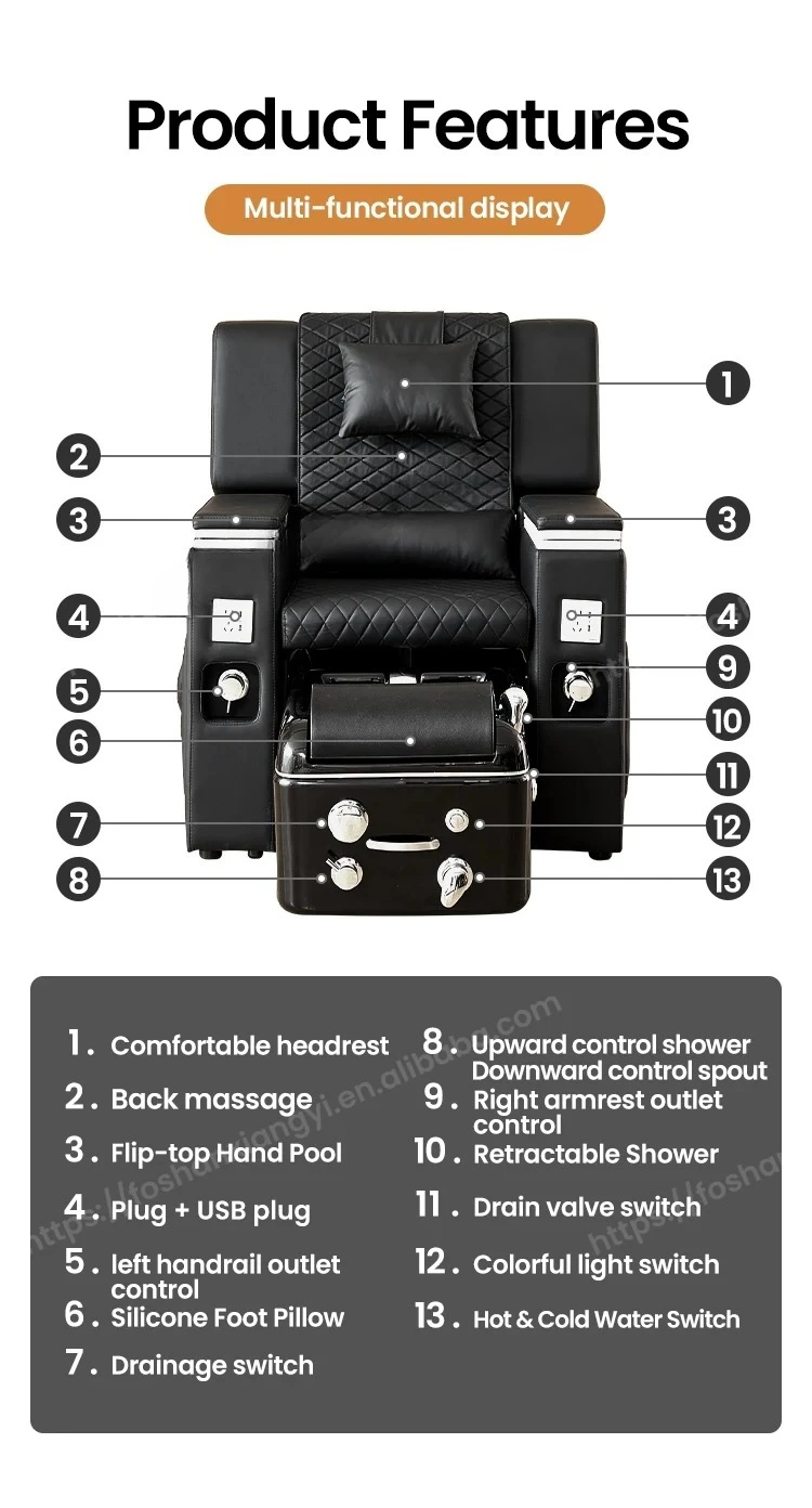 

Modern Nail Salon Reclining Massage Manicure Table Foot Spa Pedicure Chair