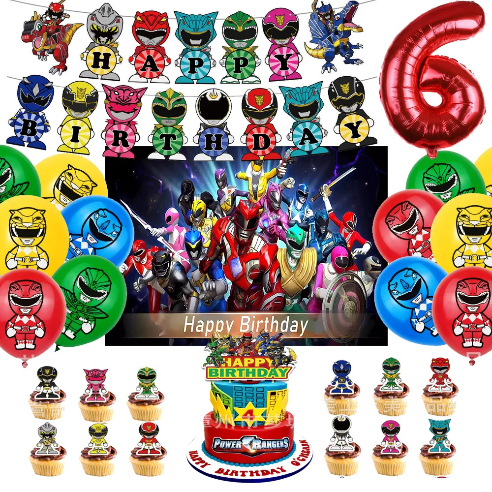 

Power And Rangerded Birthday Party Decoration Latex Balioons Backdrop Banner Cake Topper Baby Shower Party Supplies Kids Gift