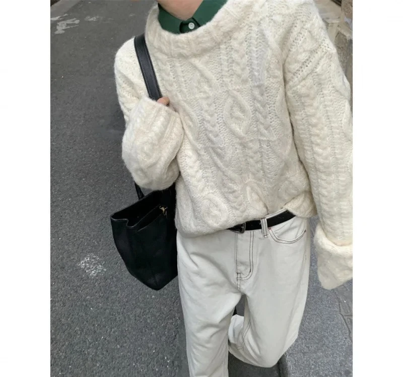 

Loose Long Sleeve round Neck Knitted Sweater Women's Comfortable Casual Style Street