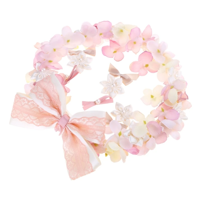 Mooie roze bloemkroon bloemen hoofdband bloemenslingeraccessoire voor dames N0HE