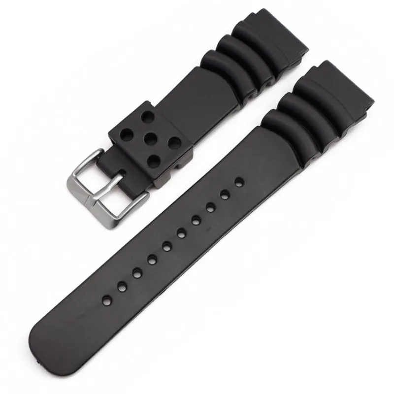 20mm 22mm 24mm Silicone Watch Strap Waterproof Rubber Watch Band Silver Black Stainless Steel Pin Buckle Watch Bracelet