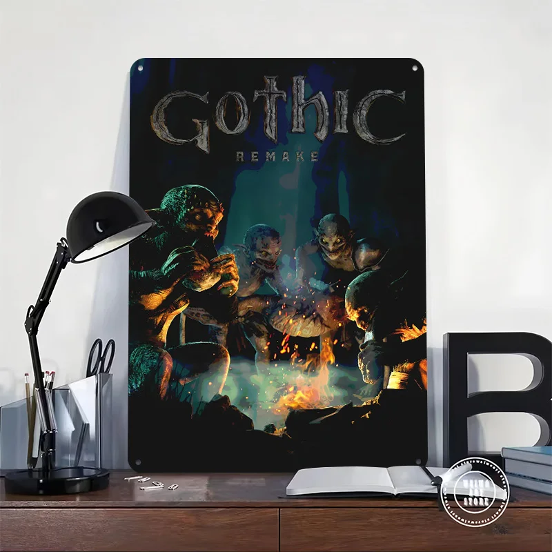Gothic Remake: Goblin Campfire Scene 3D Texture Printed Poster Custom Vintage Metal Tin Plate Sign for Wall Art Room Ornaments