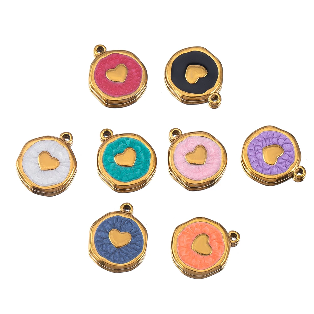 8 stuks goudkleurig roestvrij staal emaille hart oog zon ster ronde charme hangers DIY oorbellen ketting sieraden maken benodigdheden