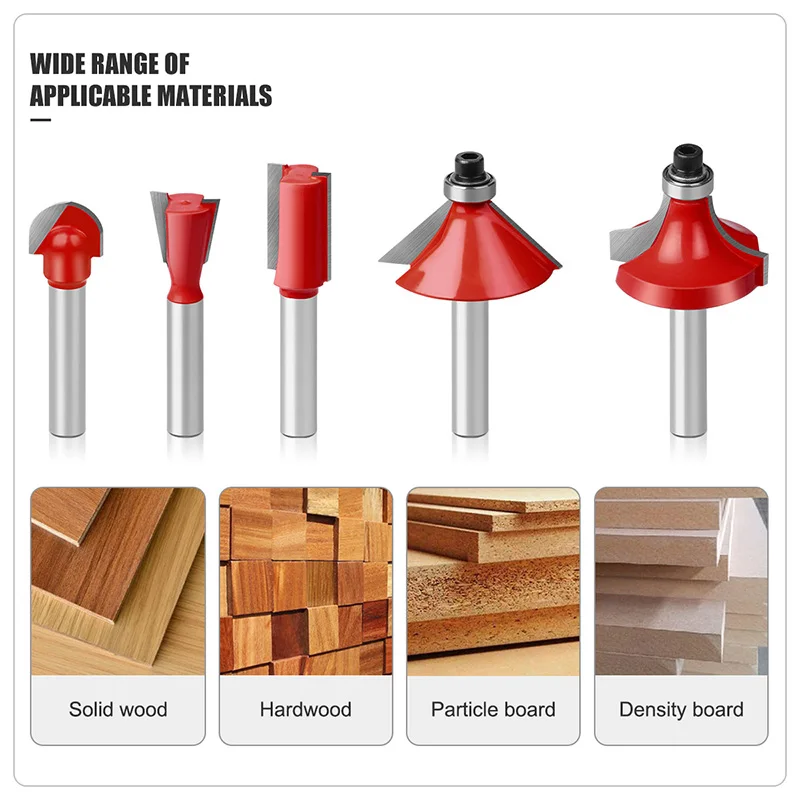 15 pz/set frese per la lavorazione del legno set di punte per taglierina per legno incisione 1/4 ''/ 6.35mm 8mm gambo taglio del router in metallo duro