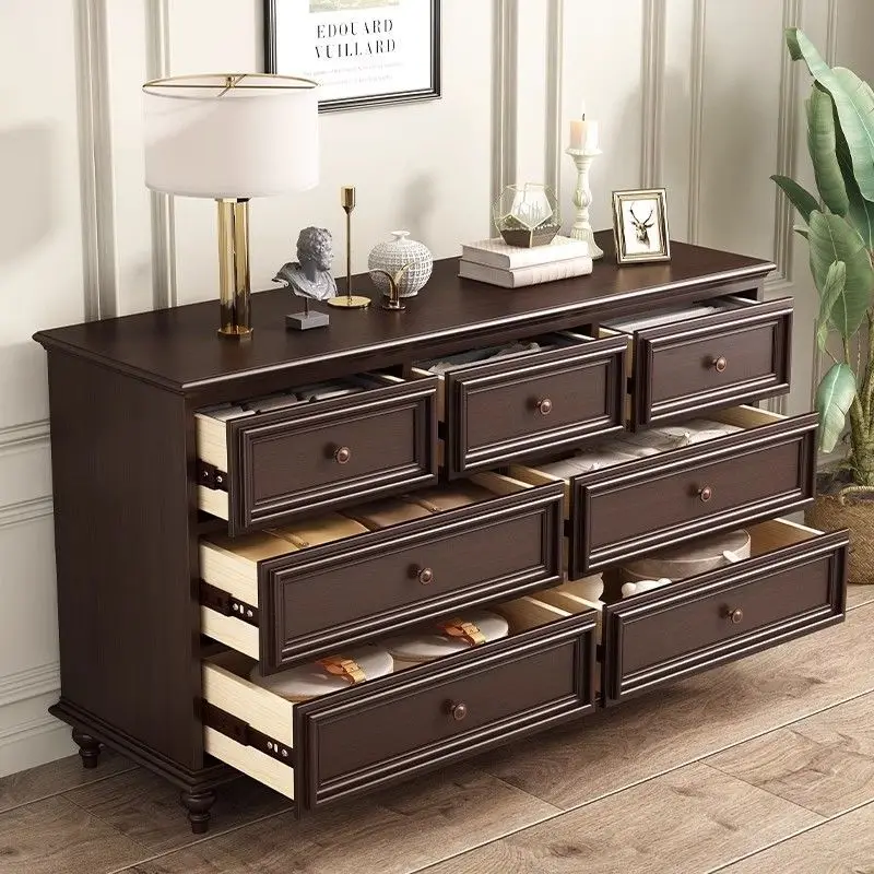 HYS American solid wood chest of drawers Bedroom French simple chest of drawers Wall storage cabinet Bedside storage cabinet