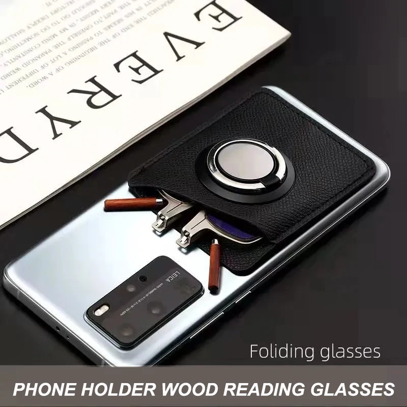 Unusual Heathy Red Wood  Folding Phone Hoder Reading Glasses Metal Square Anti Blue  Presbyopia Reader Diopter +1.0 - +3.5