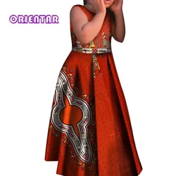 African Children Dress African Wax Print Dashiki Kids Girl Sleeveless Ball Gown Fashion African Princess Long Dress WYT452