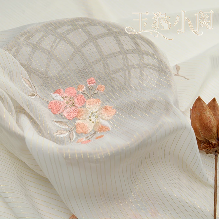 Chinese Style Embroidery Flower Chiffon Fabric For Fashion Dress Designer Handmade DIY Accessories By the meter