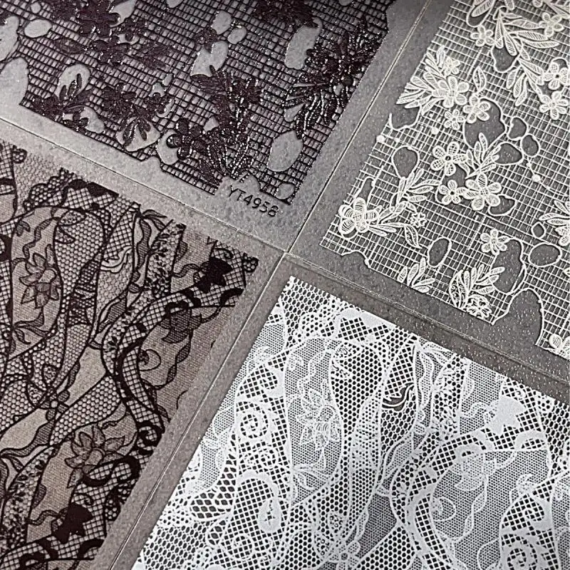 レースエンボス/フラットネイル箔黒、白転写紙セクシーなネイルアートステッカーストライプレースマニキュアデカール爪の装飾