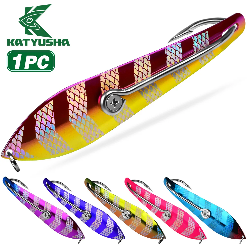 

Katyusha Drag Fishing Fish Scale Pattern Glitter Hard Bait With Screw Fixed Single Hook Bait 1PC Marlin Saltwater Fishing Lures