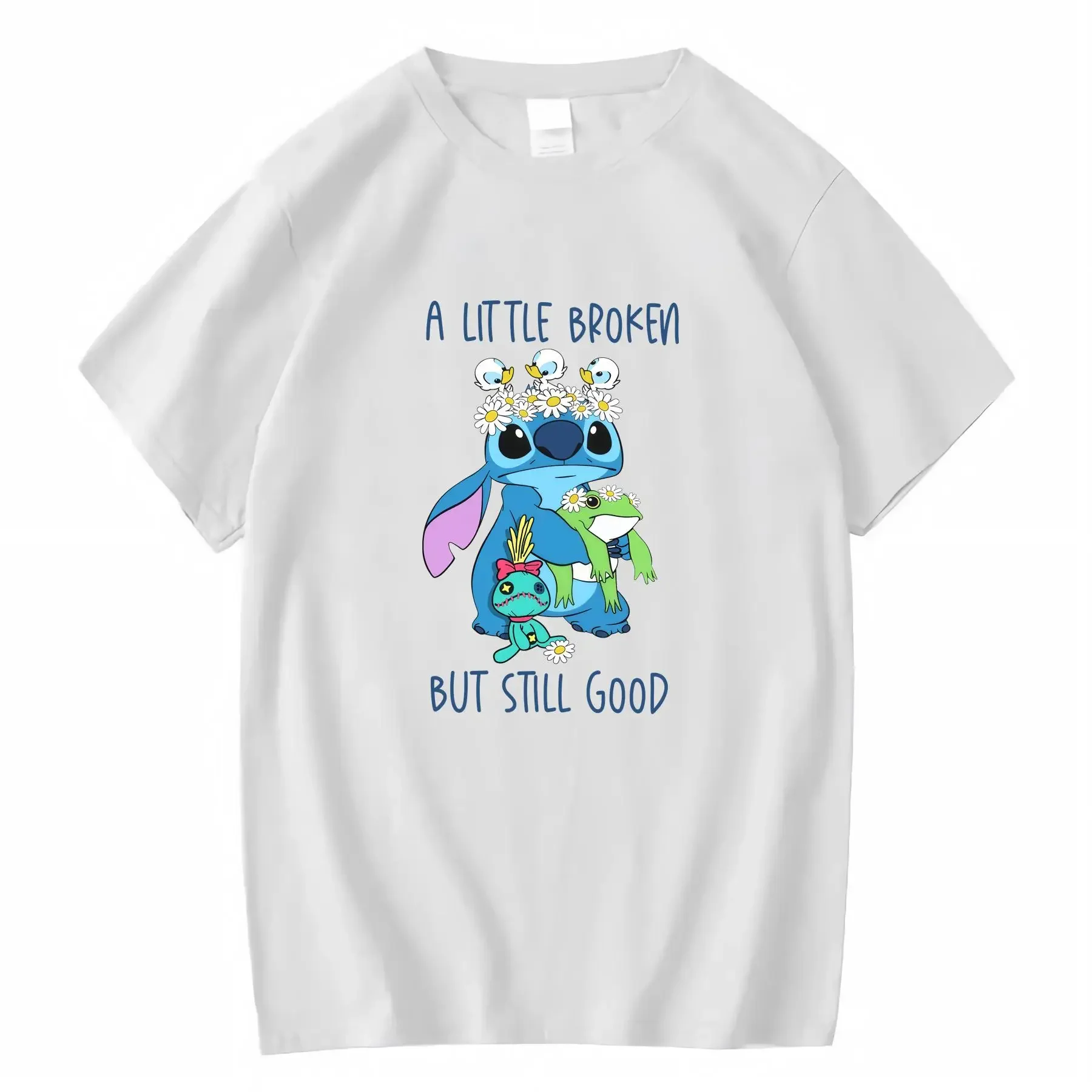 ديزني ليلو ستيتش لطيف ديزي سكرمپ الضفدع البط طاقم الرقبة تي شيرت للنساء خمر غسلها لأزياء ارتداء اليومي