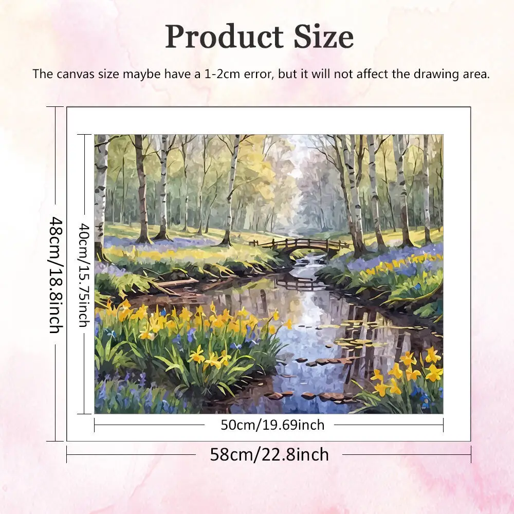 DIY Painting By Numbers Landscape Digital Oil Painting Forest Tree Drawing By Numbers River Bridge Arts And Crafts Home Decor