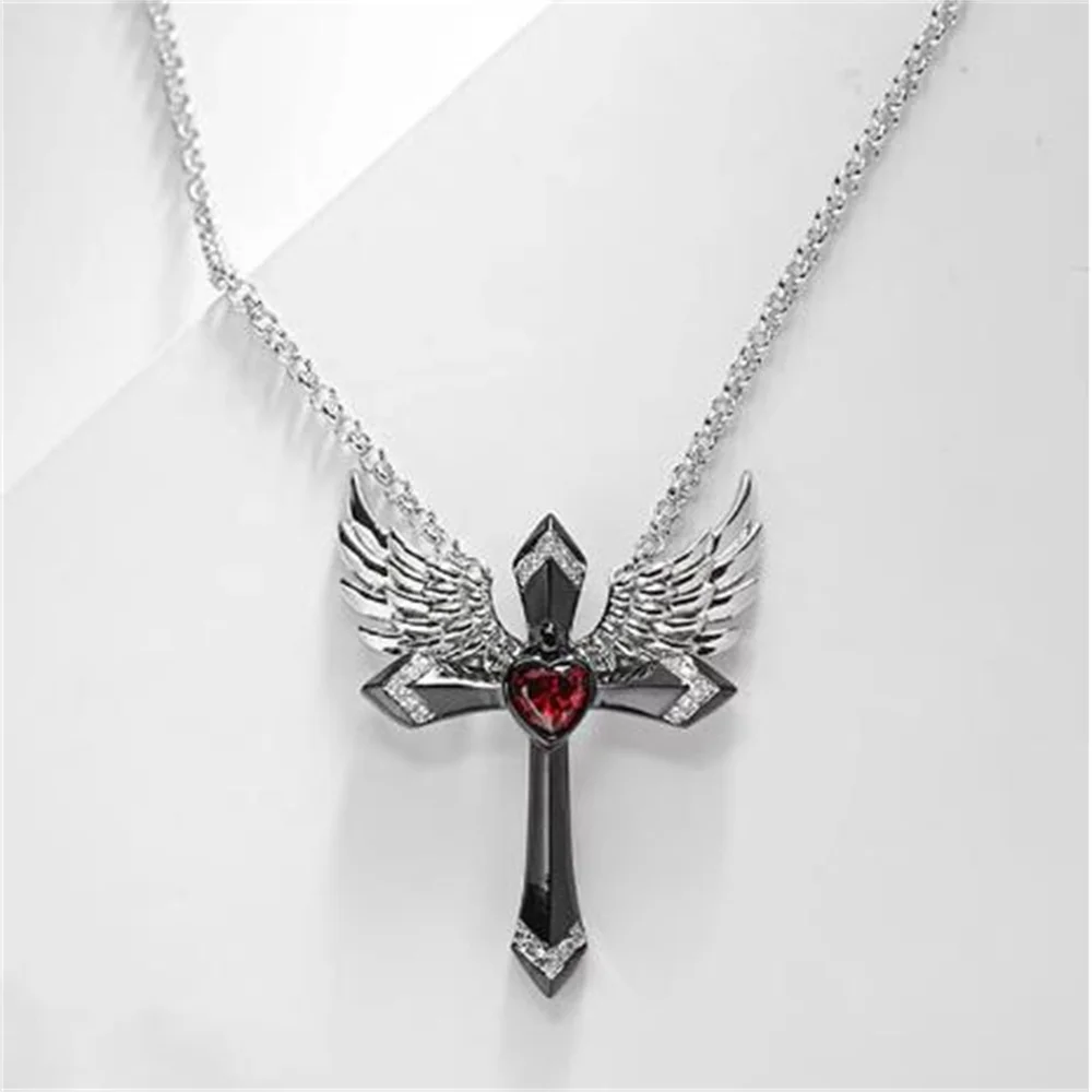 2024 New Blood Red Gothic Inverted Cross Pendant Necklace Jewelry European and American Punk Style Cross Jewelry Wholesale
