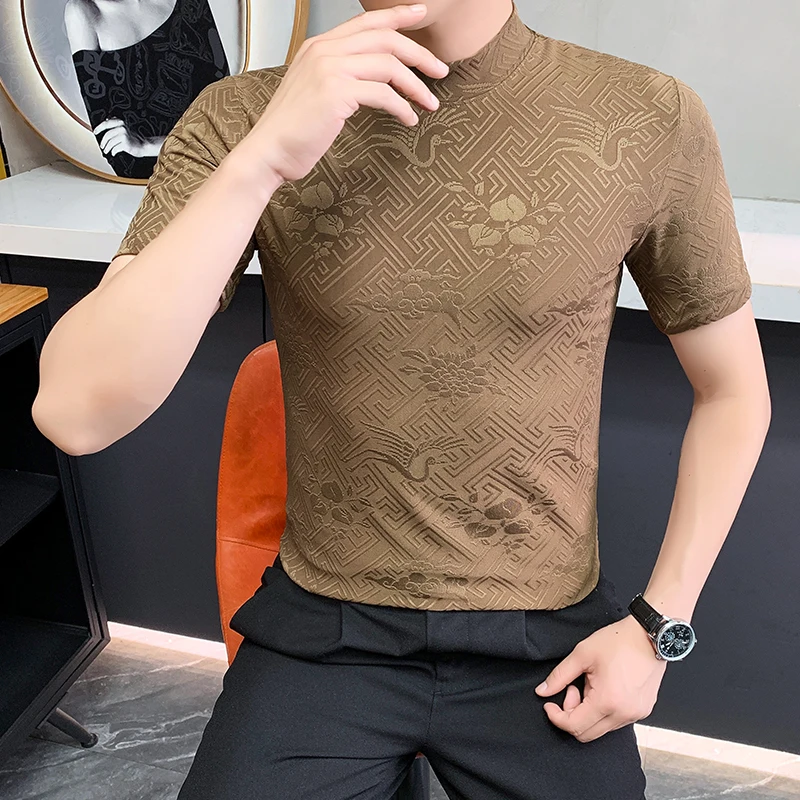 

Hot Sale Men Casual T-Shirts Autumn Winter New Short Sleeve Floral T Shirt Men's Clothing 2025 Slim Fit Tee Shirt Homme Big Size