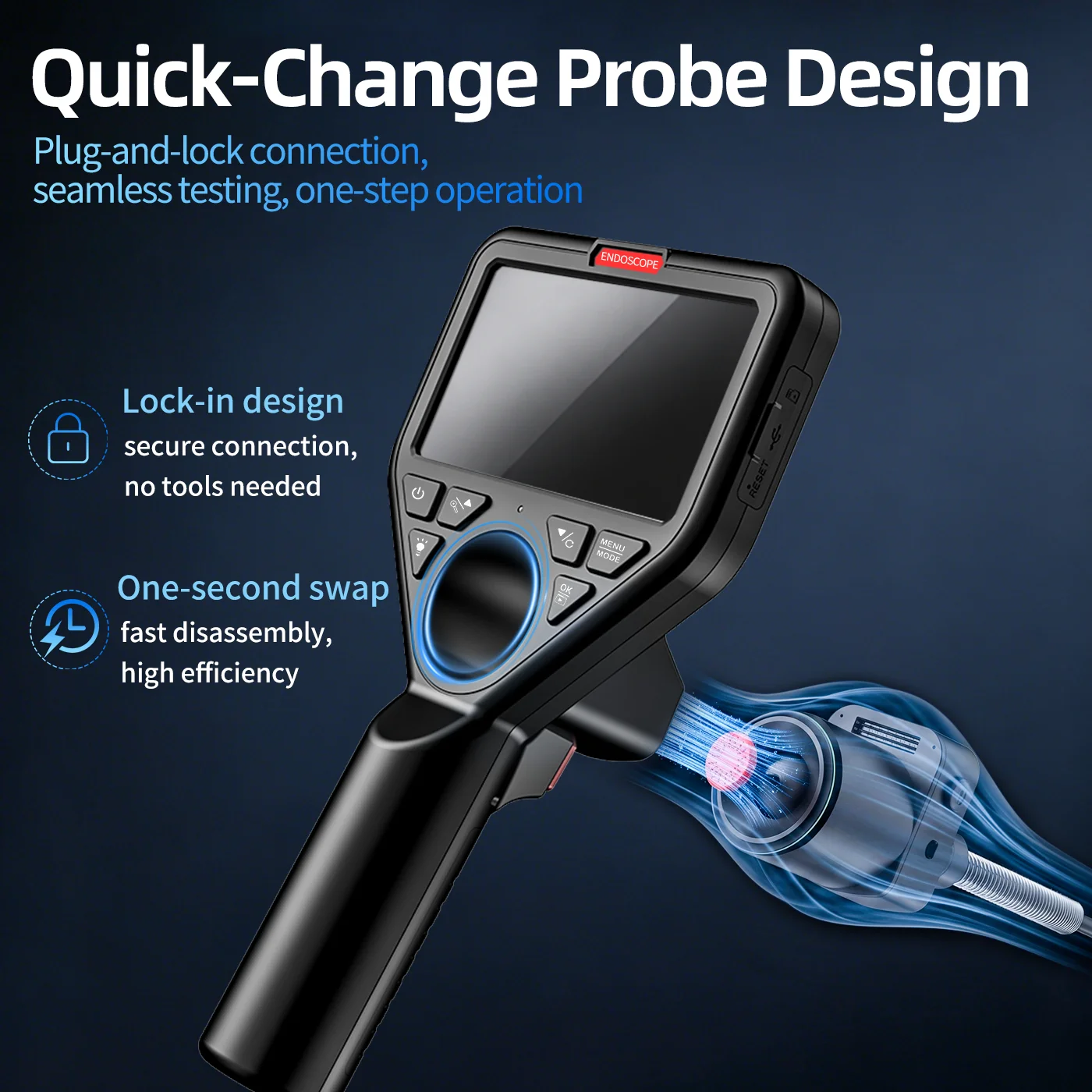 RALCAM 4‑Way Rotatable Detachable Industrial Endoscope, HD Camera for Pipeline & Home Appliance Inspection