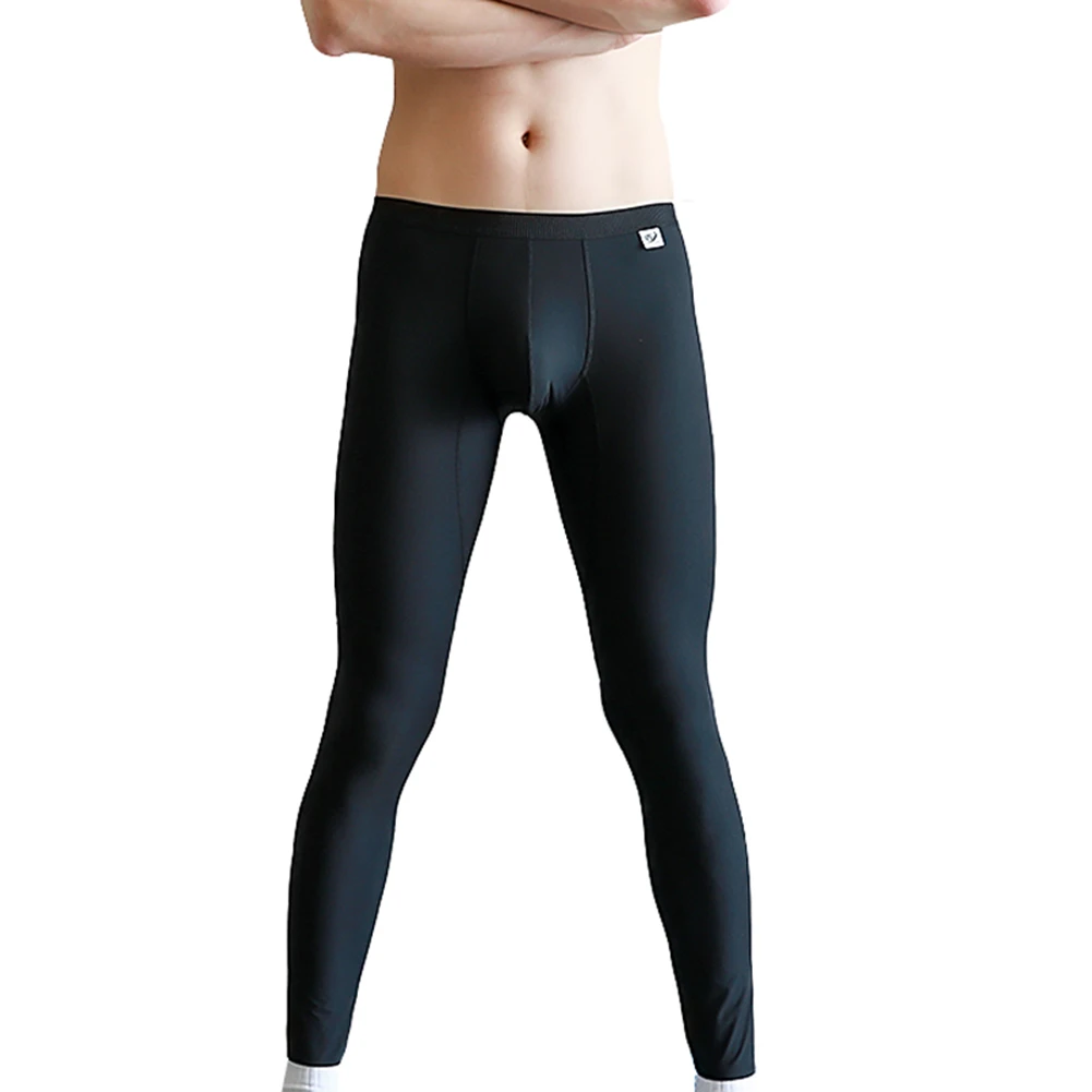 Mens Ultra-Thin See-through Long Johns Underwear Soft Ice Silk Lounge Wear Pajamas Sleep Thermal Underwear Bottoms